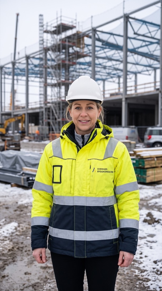 Konsult från Sveriges Byggkonsulter på en byggarbetsplats